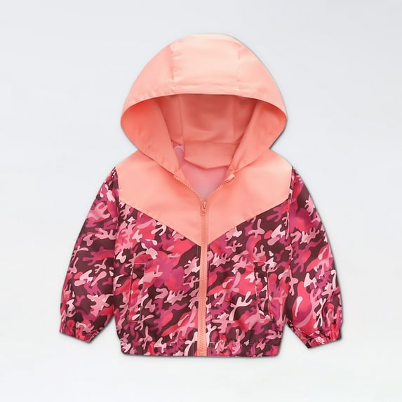 LFEOOST Toddler Boys Girls Lightweight Jacket Cute Print Zip Windbreaker Coats Hooded Trendy Casual Outerwear Pink 8-9 Years