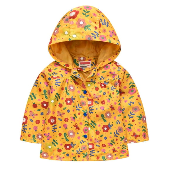 LFEOOST Toddler Fall Winter Hooded Windproof Jacket Baby Boys Girls Cute Graphic Print Long Sleeve Zipper Coat Windbreaker Outerwear Yellow 110