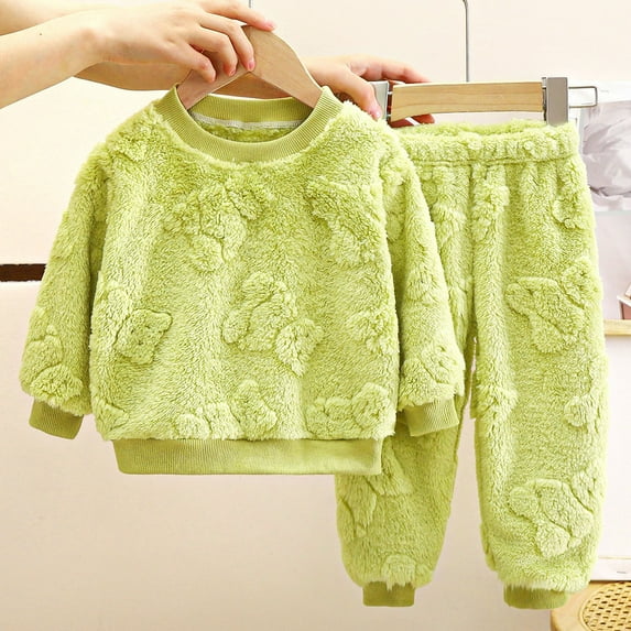 LFEOOST Toddler Girl Clothes Winter Fleece Warm Girls 2 Piece Set Newborn Fuzzy Jacket Outfit 2pcs Tracksuit Baby Sweatsuit (8 Years, Green)