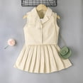 thumbnail image 1 of LFEOOST Toddler Girl Skirt Set with Jacket Sleeveless Blazer Vest Solid Crop Top Kids Pleated Skirt Outfit Summer Clothes (Beige, 4Y), 1 of 7