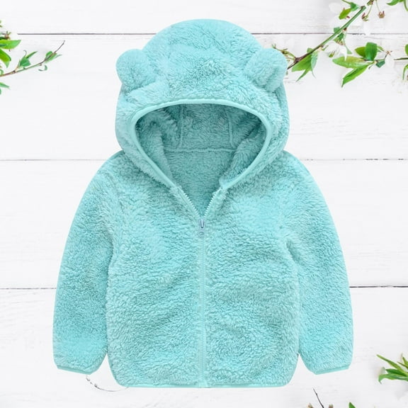 LFEOOST Toddler Girls Boys Fleece Hoody Jacket Zip Up Teddy Coat Warm Winter Outwear Light Blue 2-3 Years