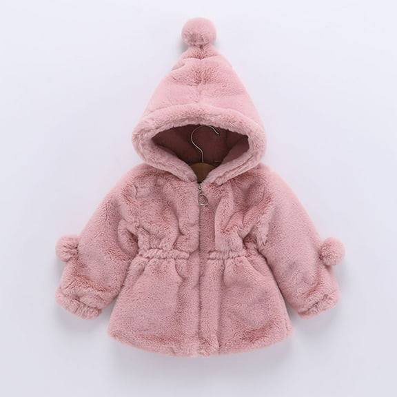 LFEOOST Toddler Girls Winter Fleece Coat Kids Hooded Faux Fur Jacket Baby Warm Outwear 6-24Months Pink 9-12 Months