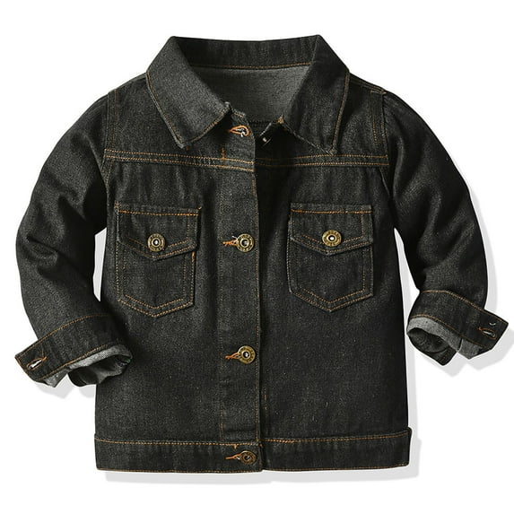 LFEOOST Toddler Kid Baby Boys Girls Denim Jacket Long Sleeve Button Down Jeans Coat Cowboy Overcoat Hoodie Casual Outwear Black 2 Years