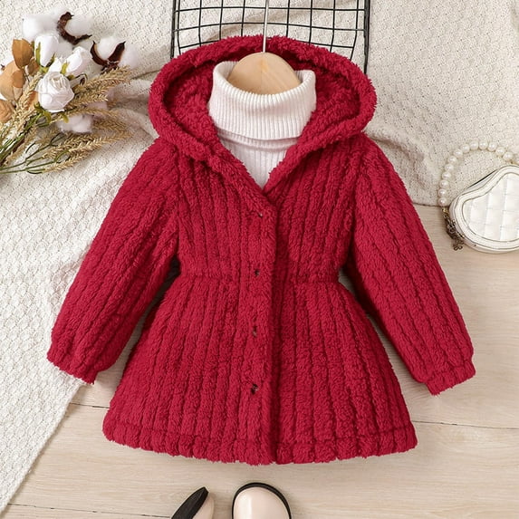 LFEOOST Toddler Kids Baby Girls Winter Fuzzy Hoodies Fleece Sherpa Long Sleeve Jacket Casual Warm Button Down Cardigan Coat (Red, 2 Years)