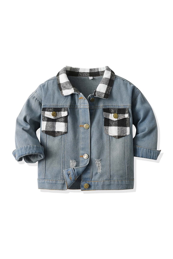 Toddler Long Sleeve Jacket Baby Boy Girl Button Downlapel Denim Outwear Kids Ripped Fit Jacket Coat Spring Fall Black 18Months