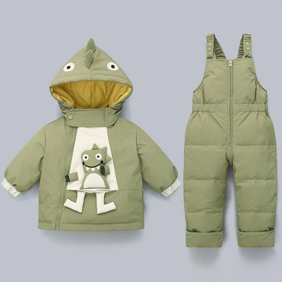 LFEOOST Toddler Snow Suit Outdoor Hooded Bodysuit Boys Girls Winter Overalls Outerwear Set Cute Thick Snowsuit with Pockets (18 Months, Green)