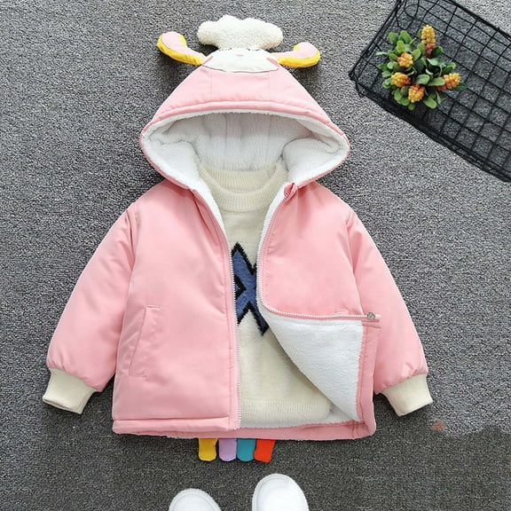 LFEOOST Toddler Winter Jacket Kids Fleece Lined Puffer Jacket Warm Coats for Girls Bear Ear Jacket Boys Infant Hoodie Jacket (Pink, 120 4 Years)