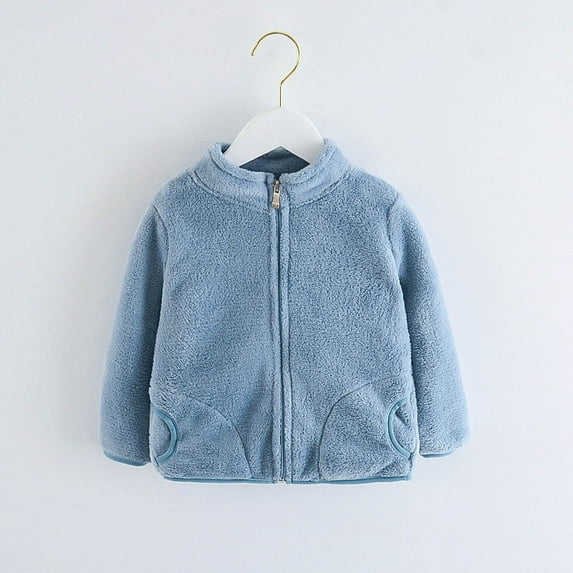 LFEOOST Toddlers Coats Girls Fuzzy Fleece Jacket Full Zip Hoodie Coat Boys Fall Winter Outwear Unisex-Kids Overcoat Blue 2-3Years
