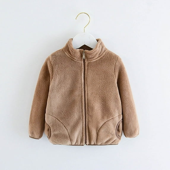 LFEOOST Toddlers Coats Girls Fuzzy Fleece Jacket Full Zip Hoodie Coat Boys Fall Winter Outwear Unisex-Kids Overcoat Khaki 6-12Months
