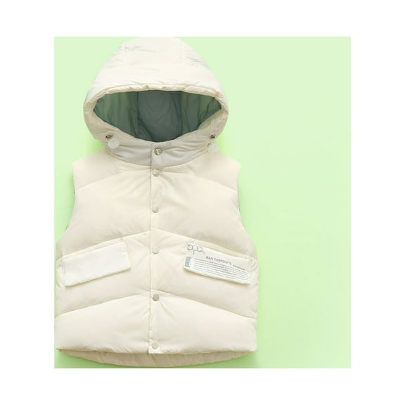 LFEOOST Toddlers Down Vest with Pocket and Irregular Hem Design Water Resistant Lightweight Outerwear Beige 120