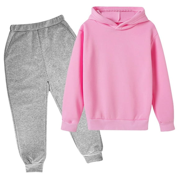 LFEOOST Unisex Teen Kids Jogger Sweatsuit Set 2pcs, Solid Long Sleeve Hoodie Pullover Cinch Bottom Sweatpants for Boys Girls Pink 4 Years