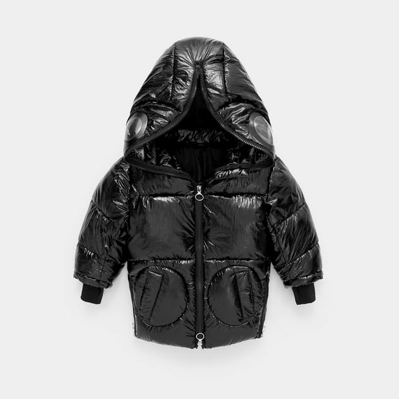 LFEOOST Winter Down Coats for Kids Baby Boys Girls Full Zip Up Light Puffer Padded Jacket Hoods Infant Outerwear Black 140