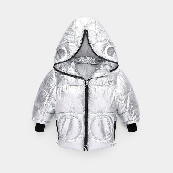 LFEOOST Winter Down Coats for Kids Baby Boys Girls Full Zip Up Light Puffer Padded Jacket Hoods Infant Outerwear Silver 110