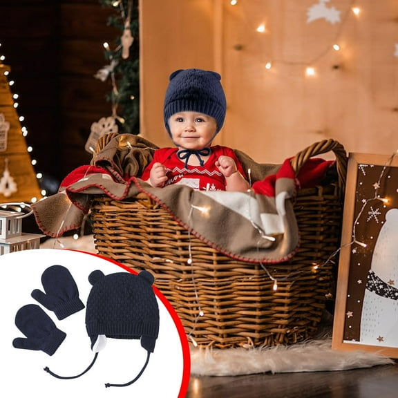 LFEOOST Winter Kids Beanie Infant and Gloves Set Toddler Boys Girls Hat Cable Knitted Little Hat Children