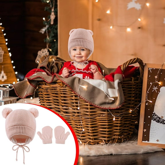 LFEOOST Winter Kids Beanie Infant and Gloves Set Toddler Boys Girls Hat Cable Knitted Little Hat Children