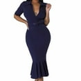 thumbnail image 1 of LFEOOSTWomen's Sexy Bodycon Maxi Dress Wrap V Neck Waist Belt Fishtail Hem Dresses Evening Gown Cocktail Party Long Dress, 1 of 7
