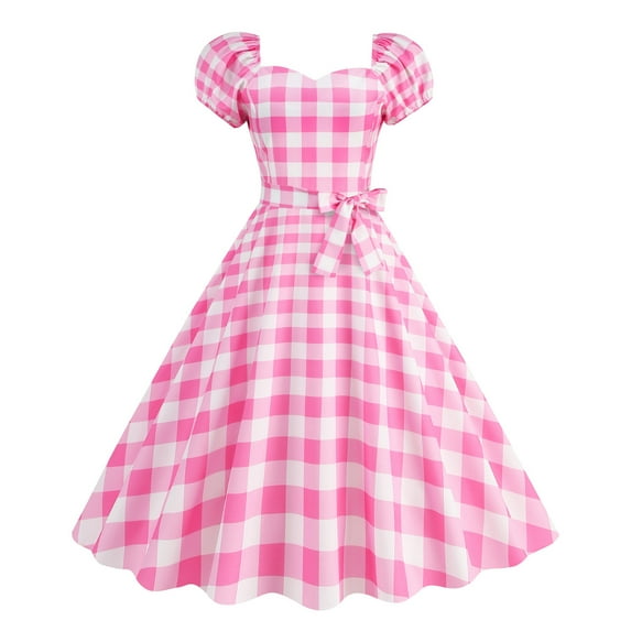 LFEOOSTWomen's Vintage Polka Audrey Dress 1950s Retro Cocktail Swing Dress Puff Sleeve V Neck Bow Tie Hepburn Style Dresses