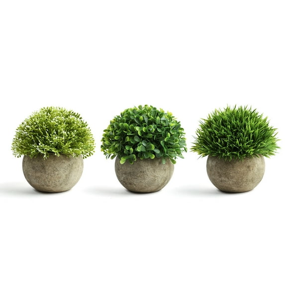 LFF 3Pack Mini Sage Green Potted Boxwood Topiary Artificial Plants for Home Decor Indoor,Small Fake Plant Office Desk Farmhouse Plant Bathroom Guest Room Decor