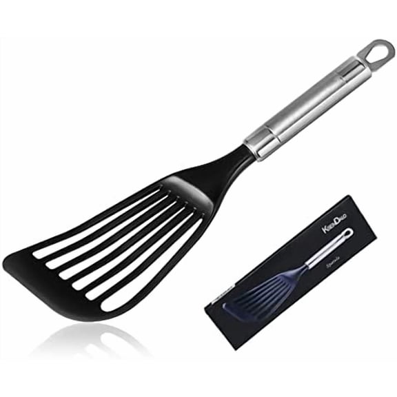 LFGB Certified Nylon Fish Spatula, Slotted Egg Turner for Nonstick Cookware – Flexible Wide Blade Kitchen Flipper for Eggs, Omelets, Pancakes, Dishwasher Safe (Max. 410°F）