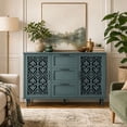thumbnail image 1 of LFGUIZO 47″ Green Cabinet with Heart-Shaped Carved Doors Bohemia Sideboard with 3 Drawers 2 Doors and 2 Shelves Accent Storage Living room TV Stand, 1 of 7