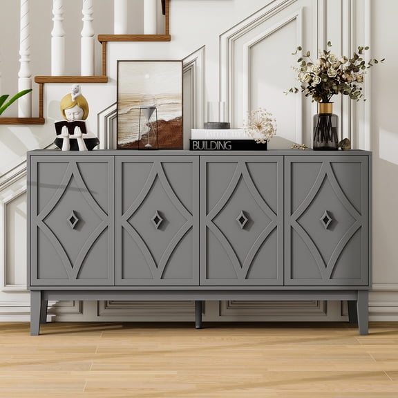 LFGUIZO 59" Greyish Black Sideboard Buffet Cabinet with 4 Doors, Modern Storage Cabinet with Adjustable Shelves, Large Console Table for Dining Room, Living Room Entryway