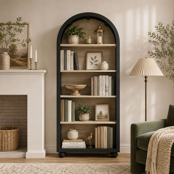 LFGUIZO 63" Modern 5 Tiers Floor Standing Arched Bookshelf with Unique Spherical Base, Open Display Storage Shelves for Home Office Living Room