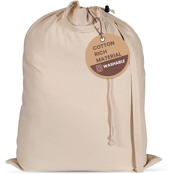 LFH Home Cotton Rich Canvas Extra Large Laundry Bag with Handle, Heavy Duty Drawstring Closure Washable Laundry Bags School Travel, Home, Hotel, College Dorm, Organizer Sack, 28x36-Natural