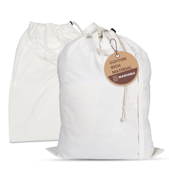 LFH Home Cotton Canvas Large Laundry Bag with Handle, Heavy Duty Drawstring Closure Washable Laundry Bags School Travel, Home, Hotel, College Dorm, Organizer Sack, Cloths 20x30-White