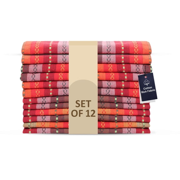 LFH Home Cotton Rich Cloth Salsa Napkin Set of 12 Valentine’s Day Romantic Red Washable Soft Durable Striped Table Napkins for Dining, Wedding, Daily Use, Reusable Eco-Friendly Fabric (18x18)