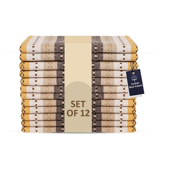 LFH Home Cotton Rich Cloth Salsa Napkin Set of 12 Washable Soft Durable Striped Napkins for Dining Wedding Daily Use Reusable Eco-Friendly Fabric Napkins (18x18)-Natural