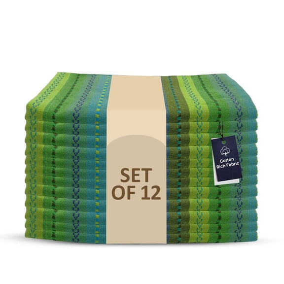 LFH Home Cotton Rich Cloth Salsa Napkin Set of 12 Washable Soft Durable Striped Table Napkins for Dining Wedding Daily Use Reusable Eco-Friendly Fabric Napkins for Elegant Settings(18x18)-Lime Multi