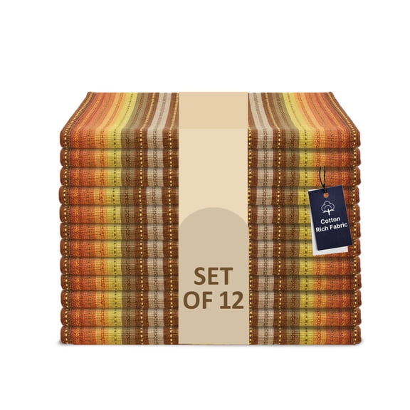 LFH Home Cotton Rich Cloth Salsa Napkin Set of 12 Washable Soft Durable Striped Table Napkins for Dining Wedding Daily Use Reusable Eco-Friendly Fabric Napkins (18x18)-Orange Multi Thanks Giving