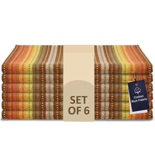 LFH Home Cotton Rich Cloth Salsa Napkin Set of 6 Washable Soft Durable Striped Table Napkins for Dining Wedding, Daily Use Reusable Eco-Friendly Napkins for Elegant Table Settings(18x18)-Orange