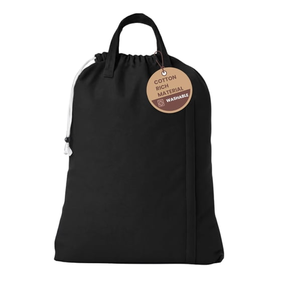 LFH Home Large Premium 1pack Cotton Canvas Laundry Bag with Drawstring and Handles Heavy Duty, Multi-Use, and Washable for Home, Travel, College or Storage 20x30-Black