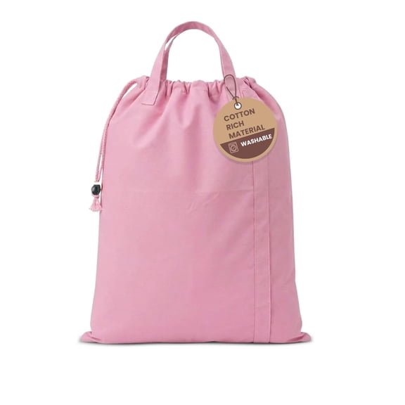 LFH Home Large Premium 1pack Cotton Canvas Laundry Bag with Drawstring and Handles Heavy Duty, Multi-Use, Washable for Home, Travel, College or Storage 24x36-Pink