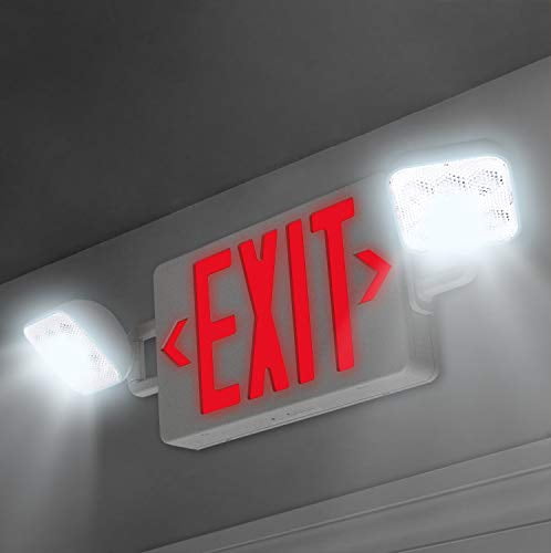 LFI Lights | Combo Red Exit Sign with Emergency Lights | White Housing ...