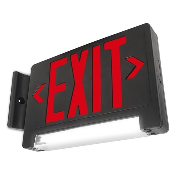 LFI Lights Compact Red Exit Sign with Emergency Lights - All LED Light Pipe, Adjustable Light Bar, Black Housing, Battery Backup, Hardwired, Wall or Ceiling Mount, UL Listed, Ideal for Business