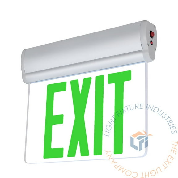 LFI Lights | Edge Lit Green LED Exit Sign | Surface Mount | Adjustable Angle | Brushed Aluminum Housing | Battery Backup [ELRT-G-A-BB-SC]