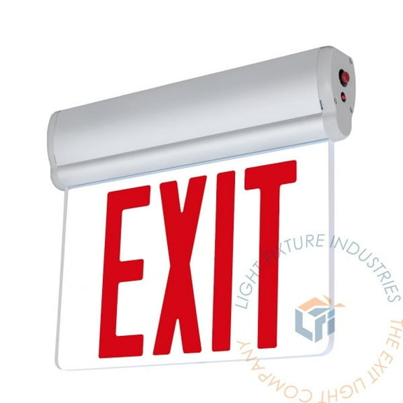 LFI Lights | Edge Lit Red LED Exit Sign | Surface Mount | Adjustable Angle | Brushed Aluminum Housing | Battery Backup [ELRT-R-A-BB-SC]