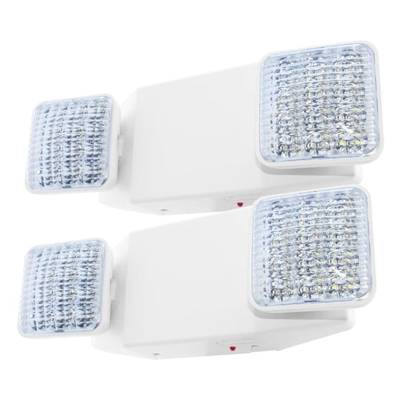 LFI Lights | Emergency Light | White Housing | Two LED Adjustable Square Heads | Hardwired with Battery Backup | UL Listed | Contractor Standard | (2 Pack) | EL-2