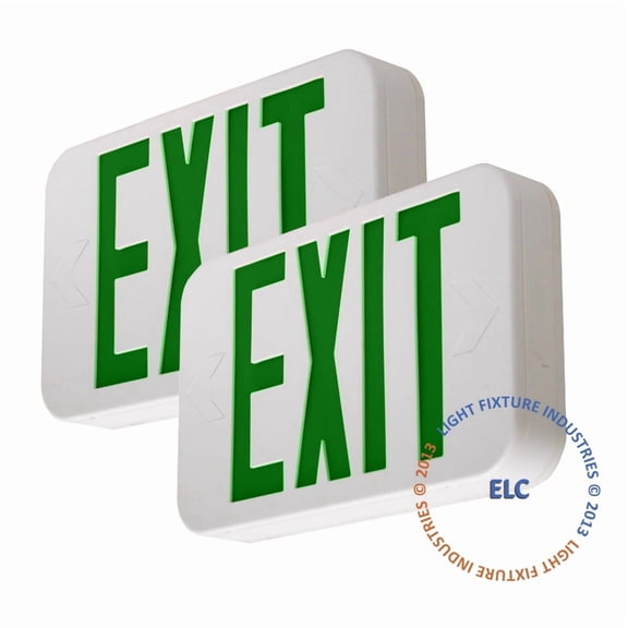 LFI Lights | Green LED Exit Light Sign | Battery Backup UL | 2pk LEDJR-G-W-BB-2