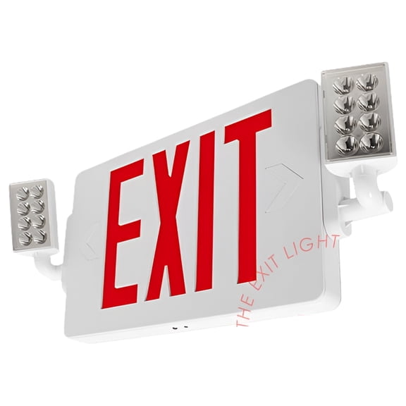 LFI Lights | Red LED Thin Exit Light Combo | 300 Adjustable Lamp Heads | White Housing | Battery Backup [COMBOT-R-W-BB]