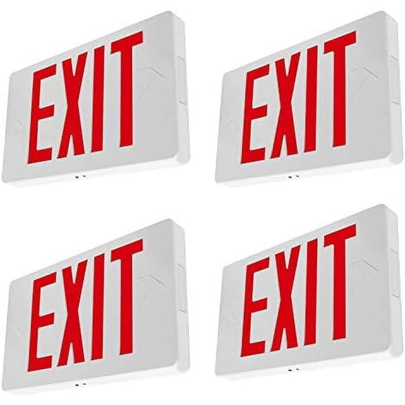 LFI Lights Thin Exit Sign, UL 924 Listed, Red LED, White, 120-277VAC, Hardwired with Battery Backup, Wall, Ceiling or Side Mount, Optional Double Face and Knock Out Arrows LEDTRWBB 4 Pack