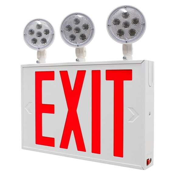 LFI Lights | UL Certified | New York City Approved Combo Exit Sign and Emergency Light | White Housing | Battery Backup