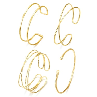 4-Piece Gold Arm Cuff Set - Adjustable Open Arm Bracelets For Women's Fashion Jewelry
