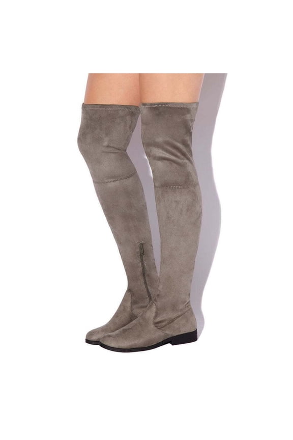 LFL by Lust For Life Radikal Thigh High Fitted Stretch Suede Fashion OTK Boots (Grey, 7.5)