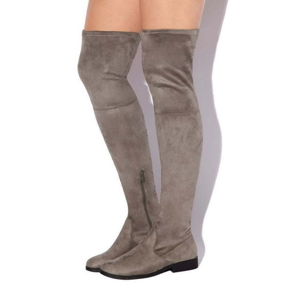 LFL by Lust For Life Radikal Thigh High Fitted Stretch Suede Fashion OTK Boots (Grey, 7)