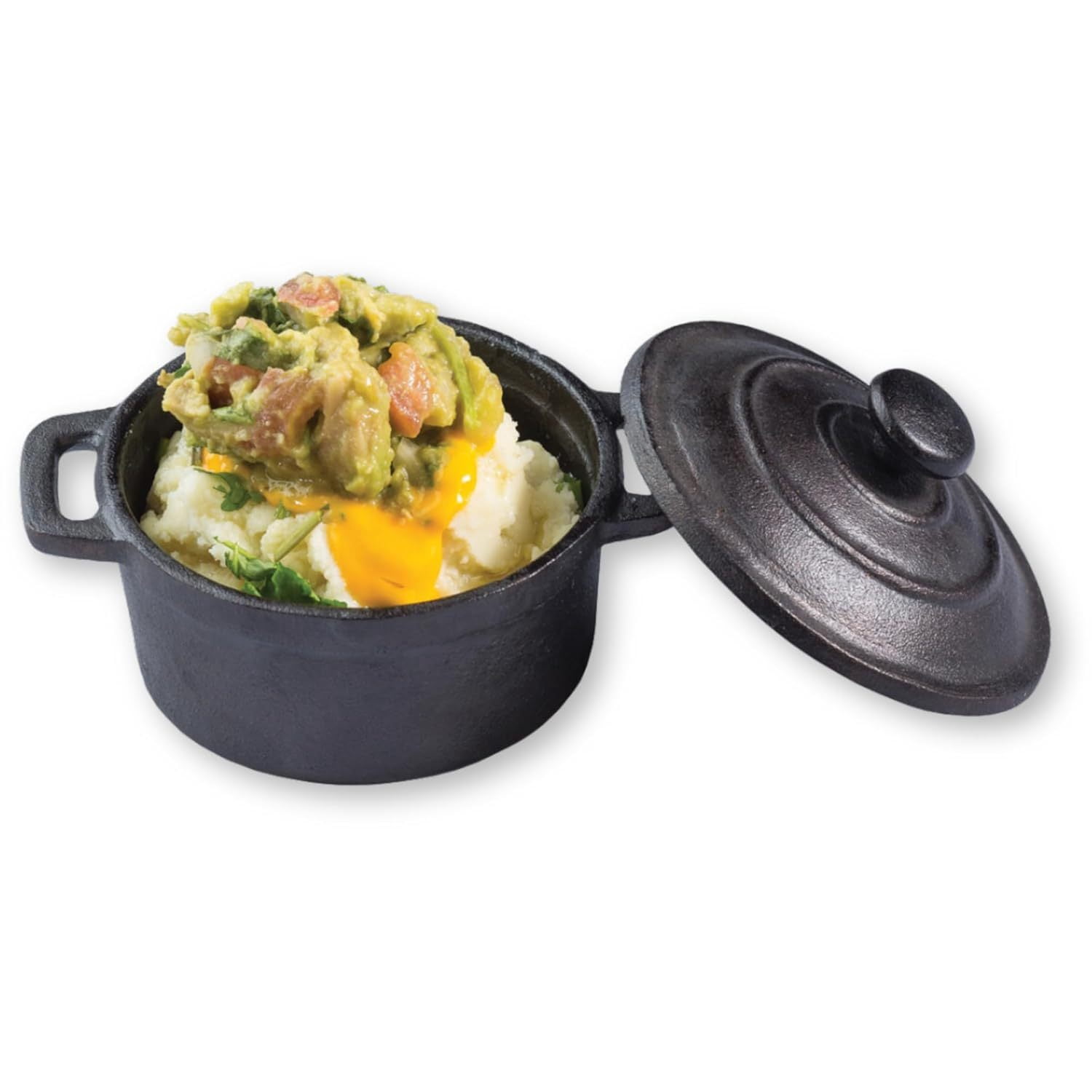 LFLF Cast Iron Round Mini Casserole with Lid, 8 oz, Black, Pre-Seasoned ...
