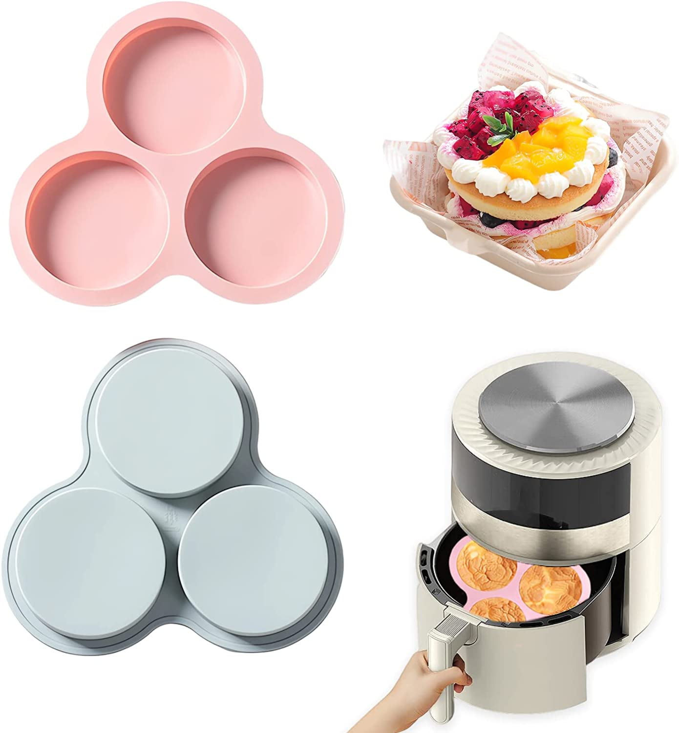 LFOGoods 2PCS Silicone Air Fryer Egg Mold, 3Cavities Silicone Pancake