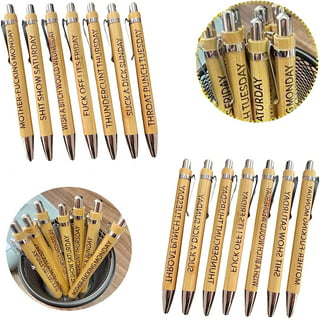 7Pcs Engraved Pens Funny 7 Day Pens for Sarcastic Souls Wood Engraving  Retractable Bamboo Stationery Pen Gift for Birthday - AliExpress